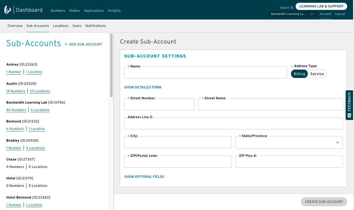 Sub-Account Fields